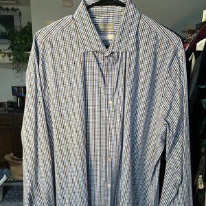 Michael Kors Slim-Fit Travel-Stretch Blue & White Long-Sleeve Button-Up SZ 2XL